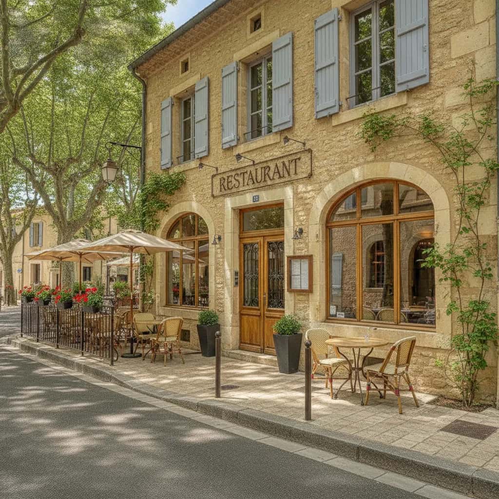 Restaurant 80m² à L'Isle-sur-la-Sorgue : terrasse - cuisine équipée