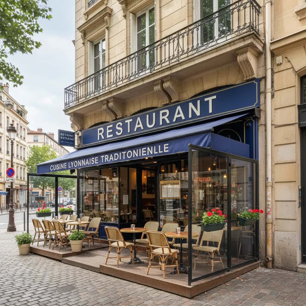 Restaurant 35 couverts à Lyon : terrasse - cuisine équipée