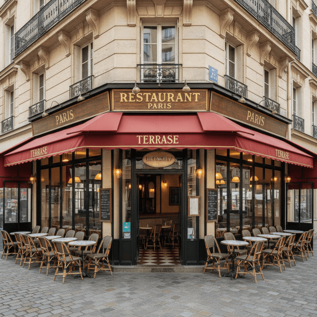 Restaurant 46 couverts à Paris : terrasse - licence IV