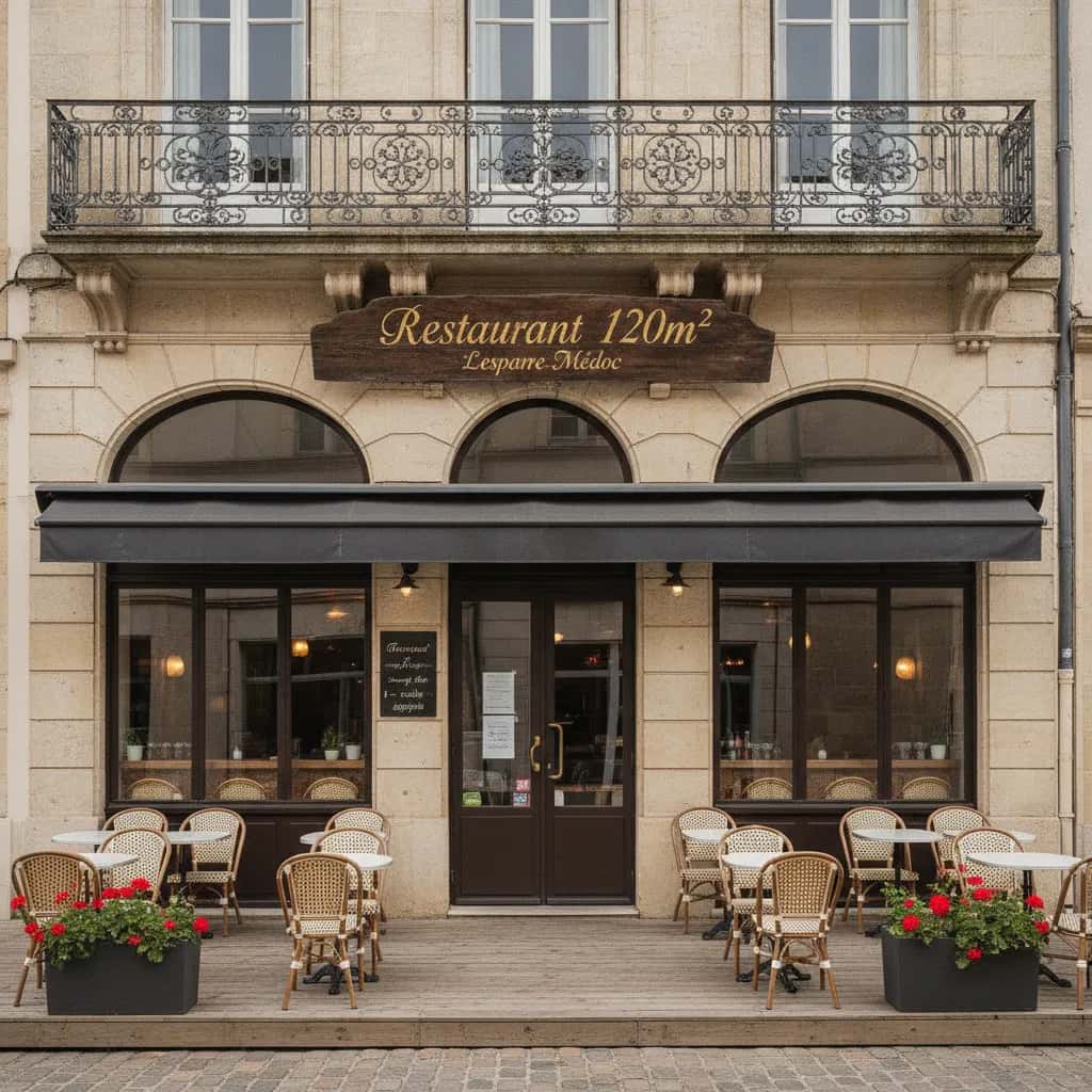Restaurant 120m² à Lesparre-Médoc : terrasse - cuisine équipée