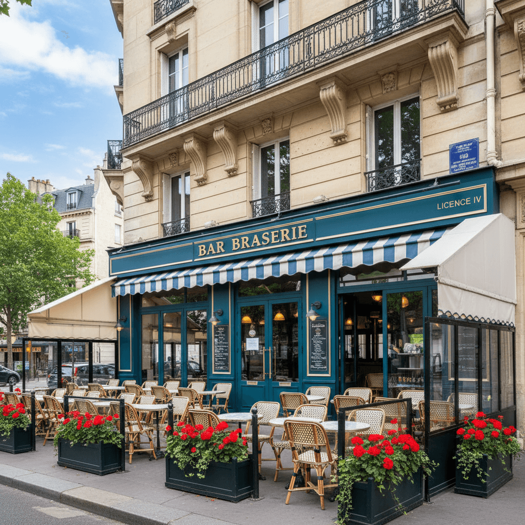 Bar-brasserie 35 couverts à Paris : terrasse - licence IV