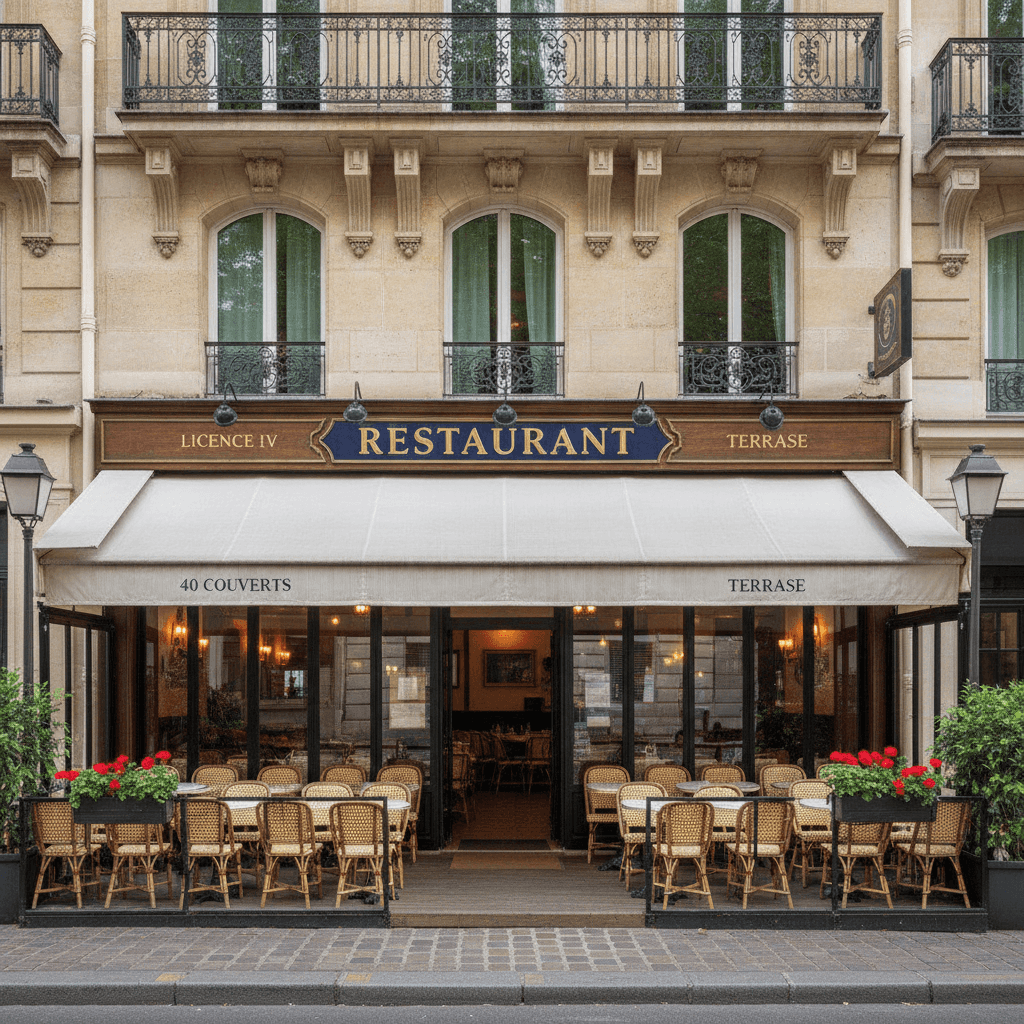 Restaurant 40 couverts à Paris : terrasse - licence IV