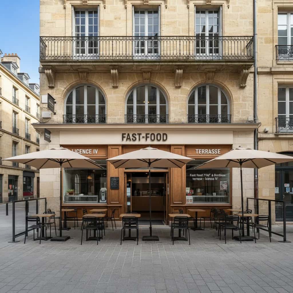 Fast-food 71m² à Bordeaux : terrasse - licence IV