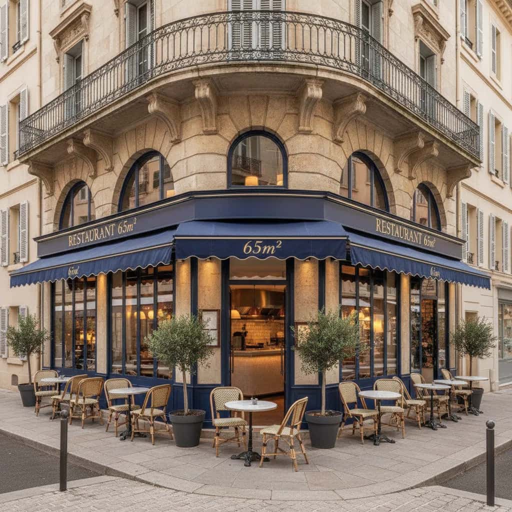 Restaurant 65m² à Nice : terrasse - cuisine équipée