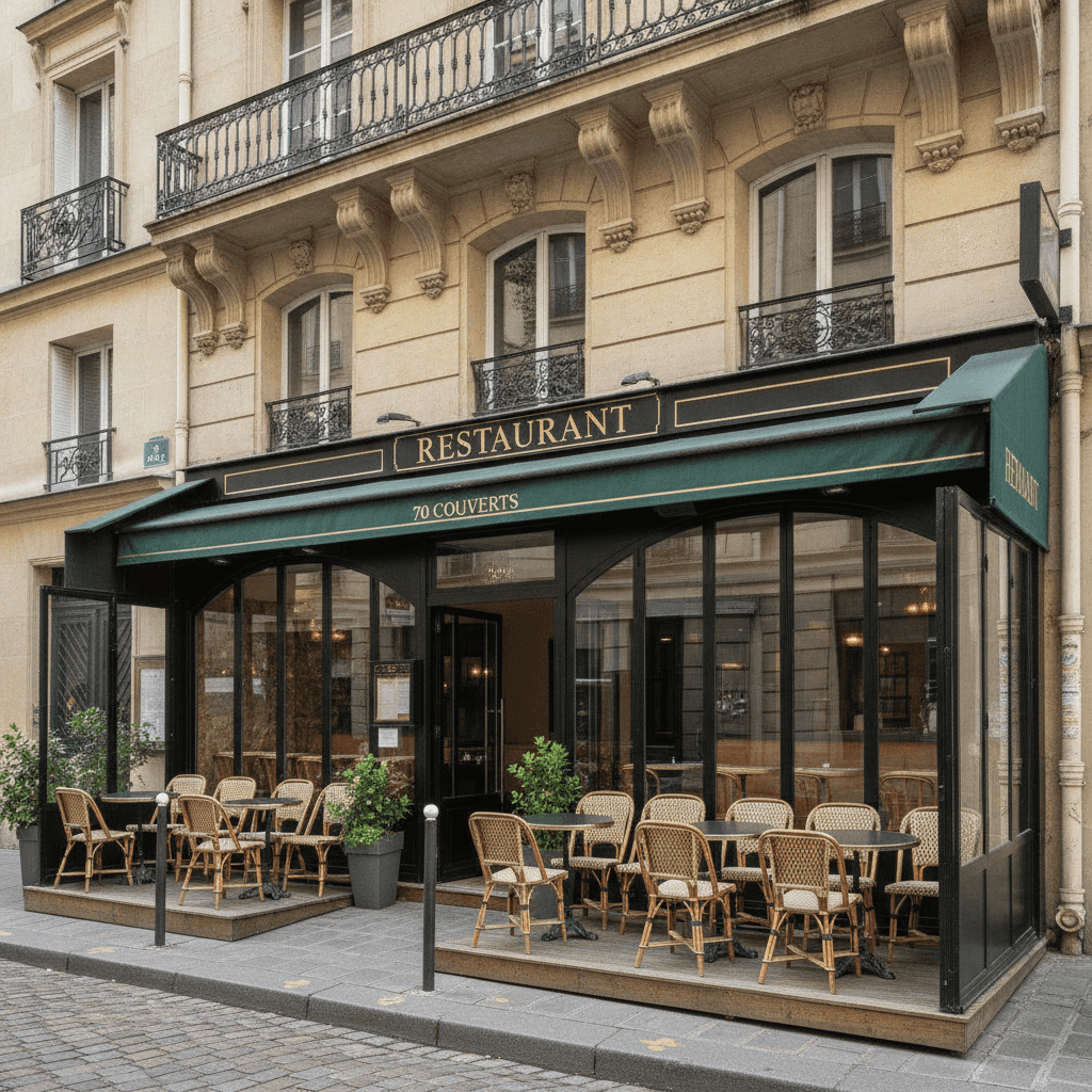 Restaurant 70 couverts à Paris : terrasse - extraction