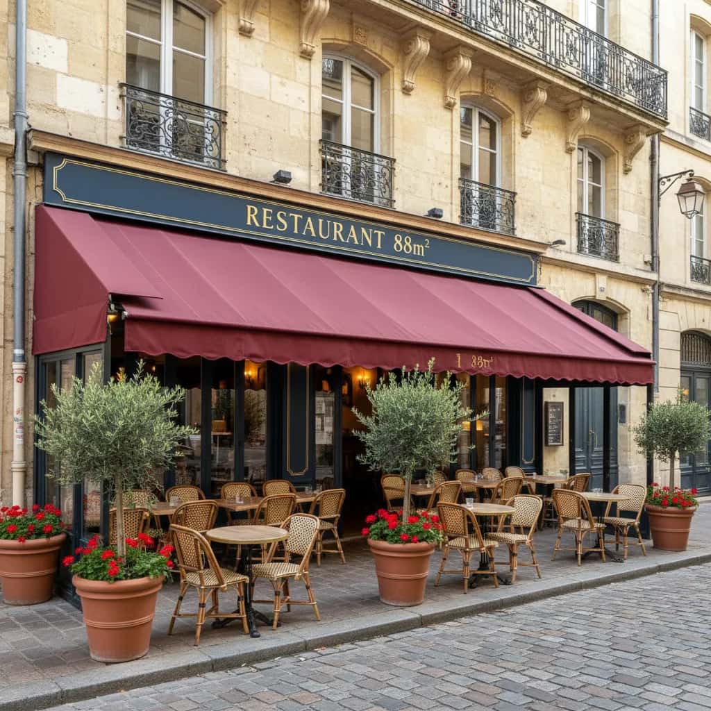 Restaurant 88m² à Bordeaux : terrasse - cave/réserve