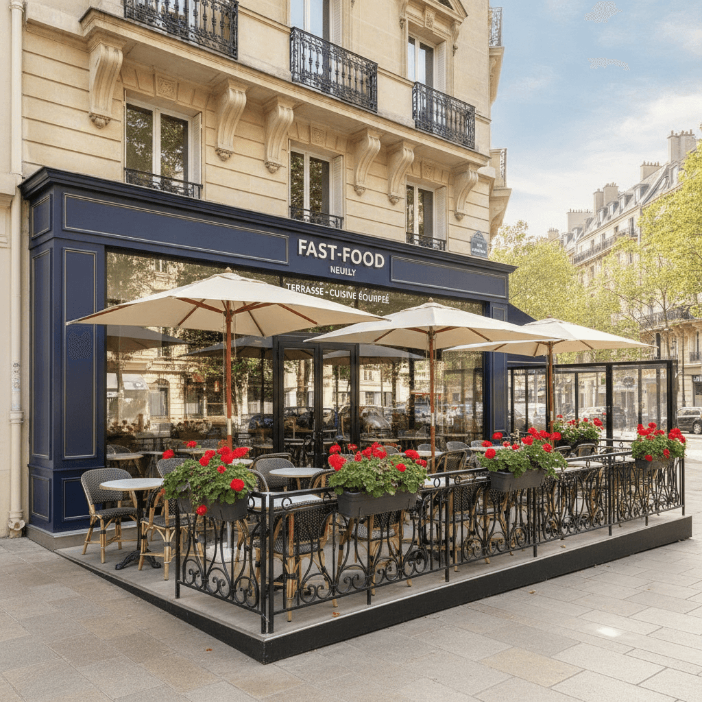 Fast-food 142m² à Neuilly-sur-Seine : terrasse - cuisine équipée - Image 1