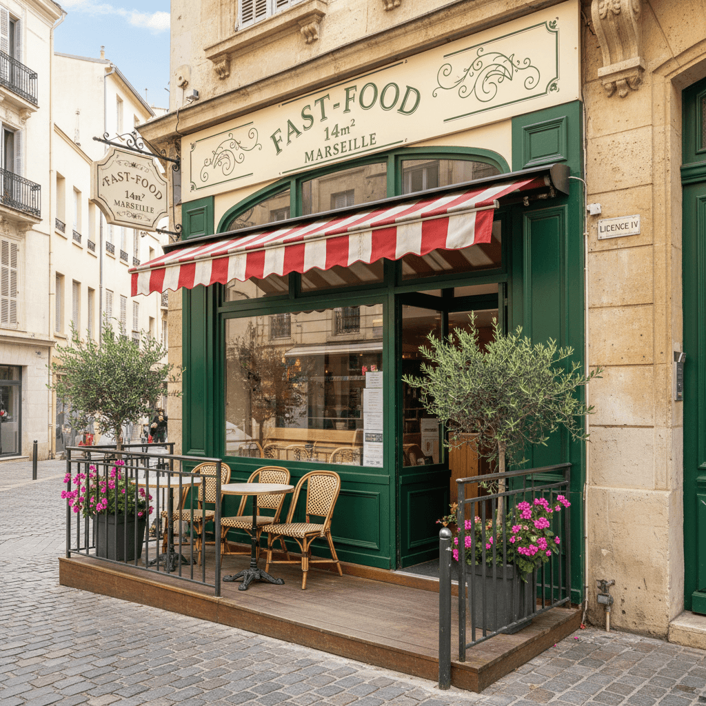 Fast-food 14m² à Marseille : terrasse - licence IV