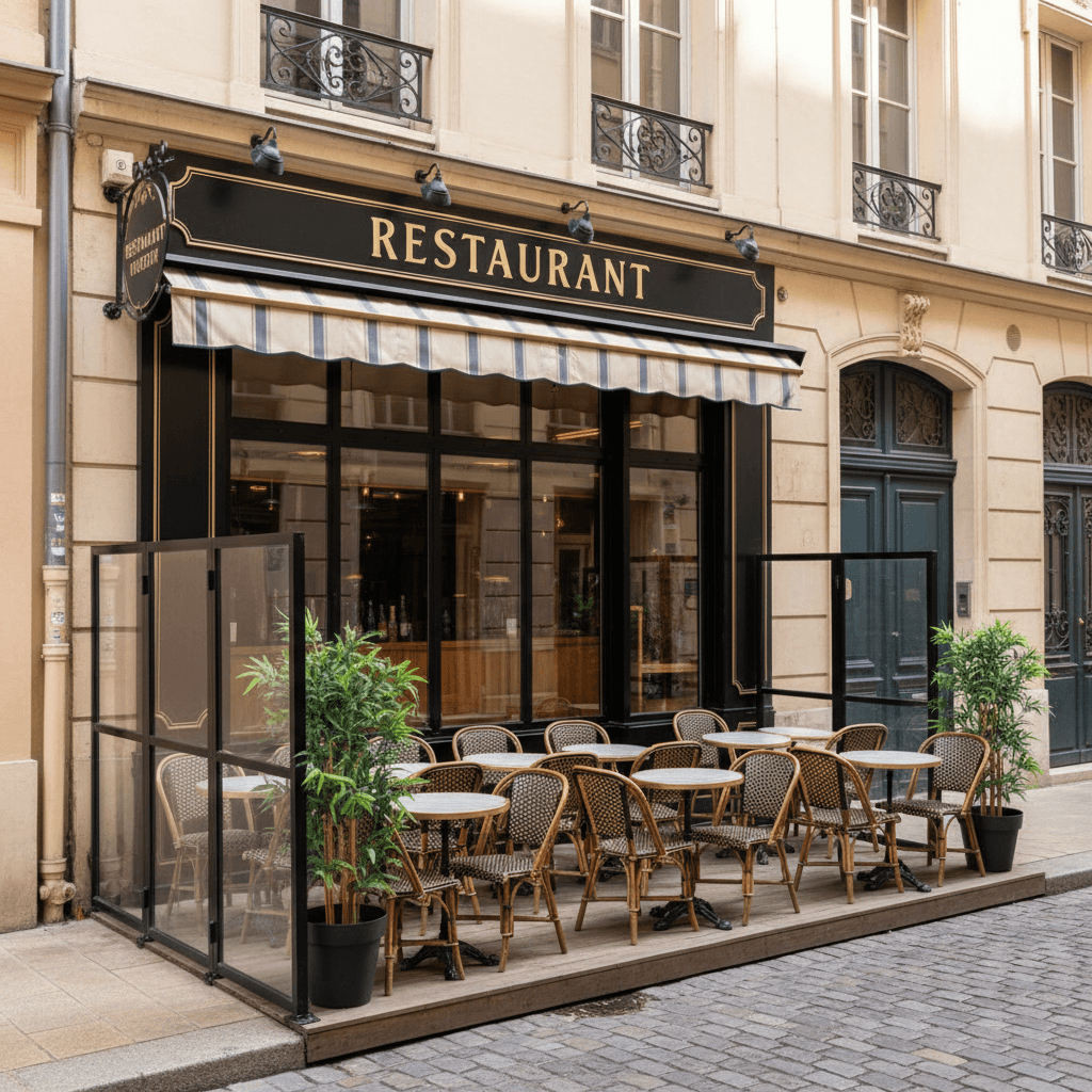 Restaurant 50m² à Lyon : terrasse - cuisine équipée