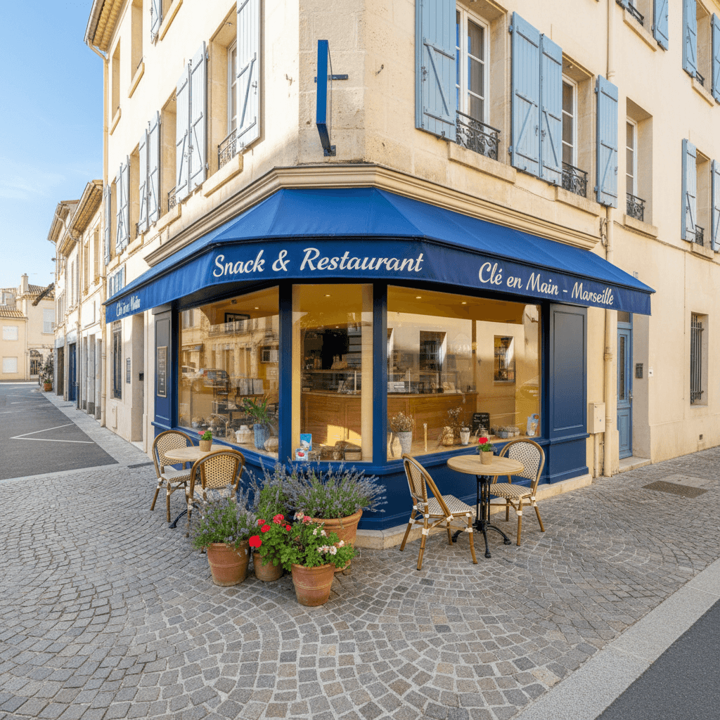 Snack 130m² à Marseille : terrasse - parking