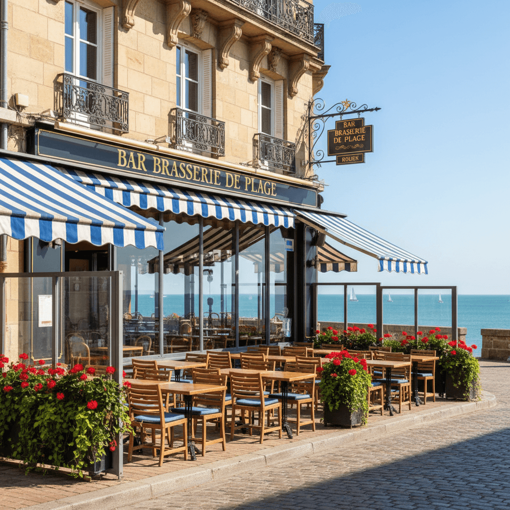 Bar-brasserie à Rouen : terrasse - parking