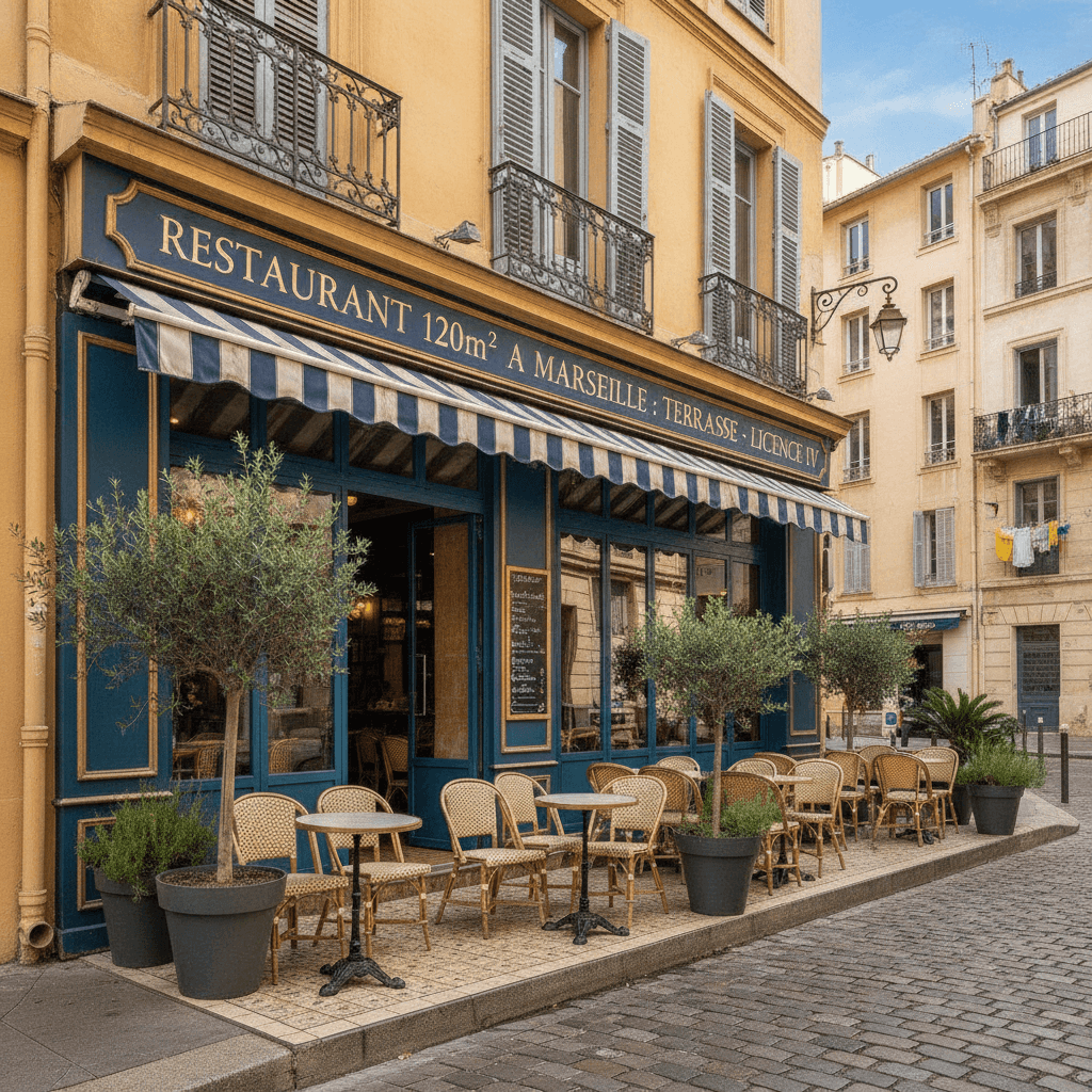 Restaurant 120m² à Marseille : terrasse - licence IV