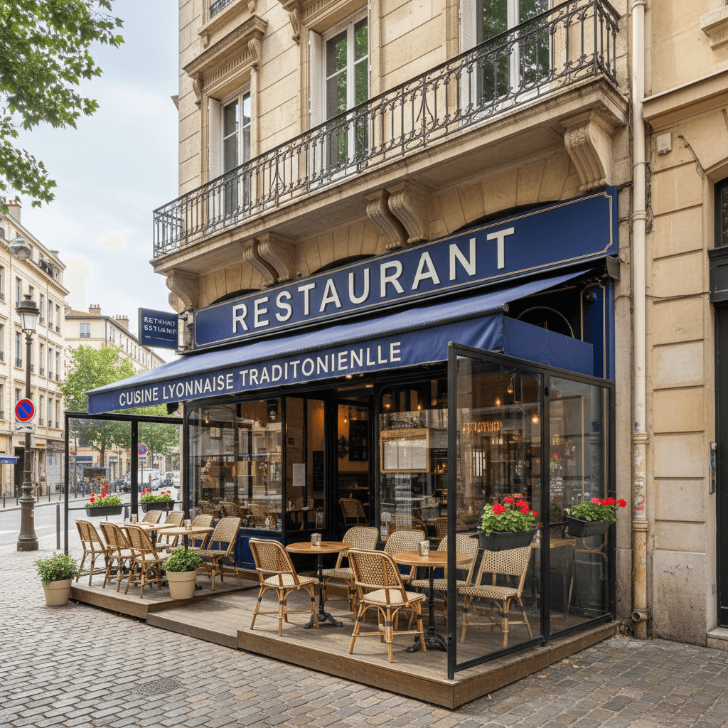 Restaurant 35 couverts à Lyon : terrasse - cuisine équipée