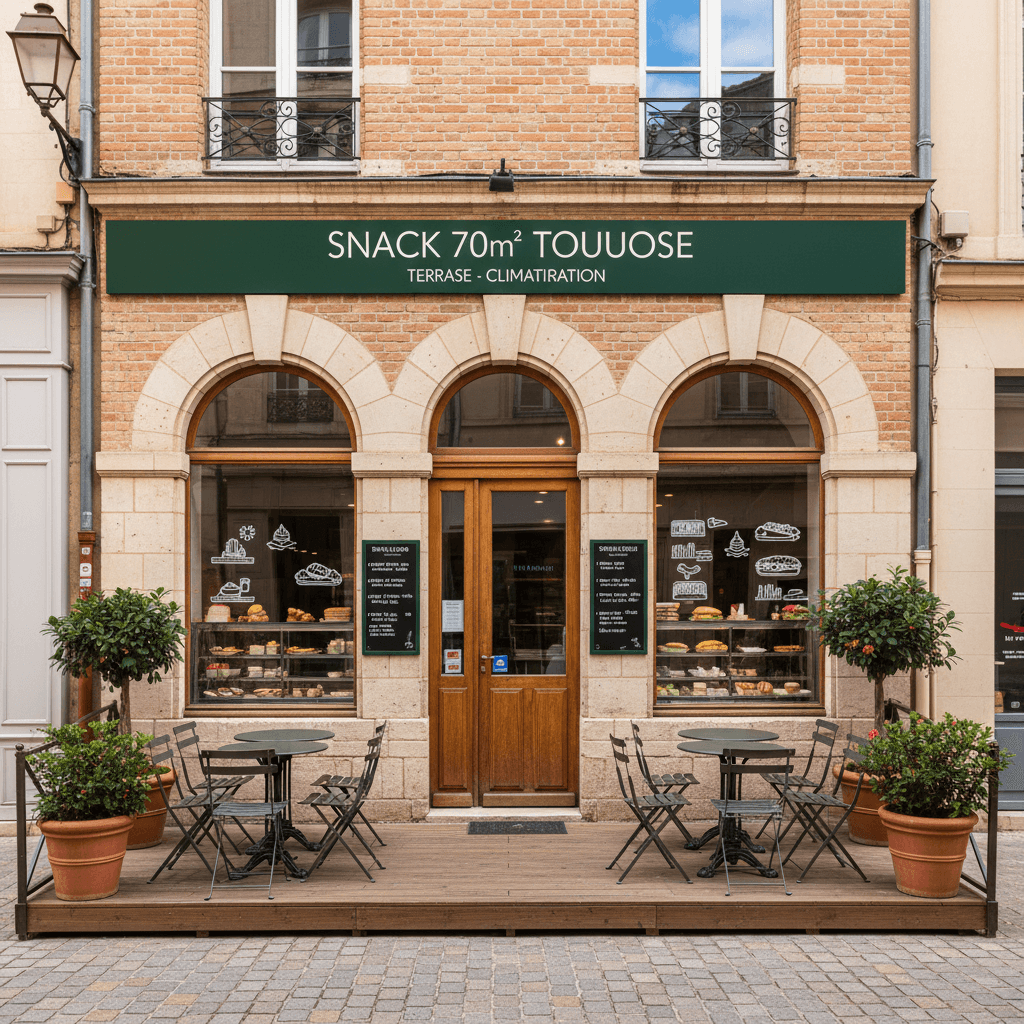 Snack 70m² à Toulouse : terrasse - climatisation