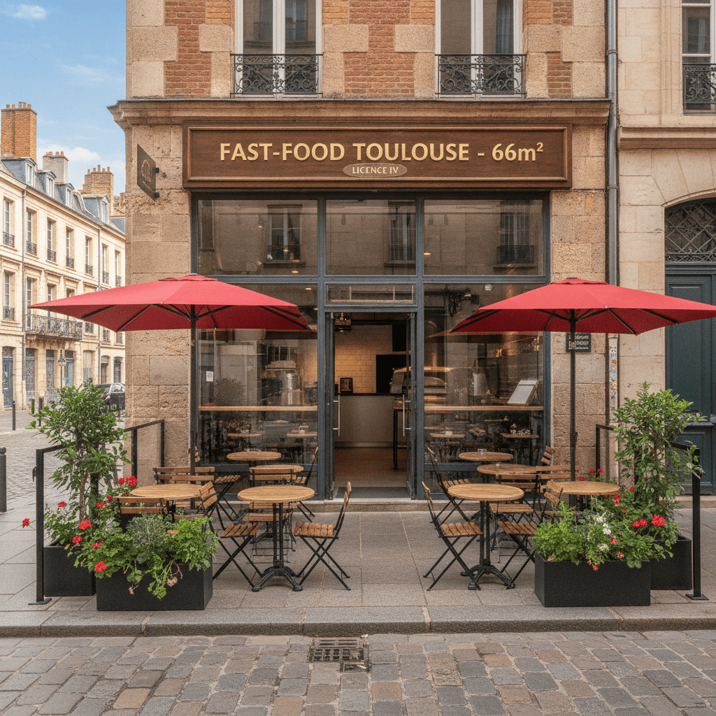 Fast-food 66m² à Toulouse : terrasse - licence IV