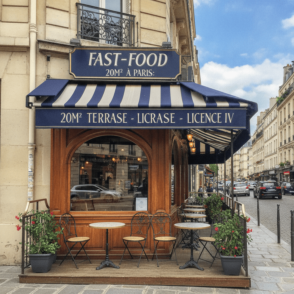 Fast-food 20m² à Paris : terrasse - licence IV
