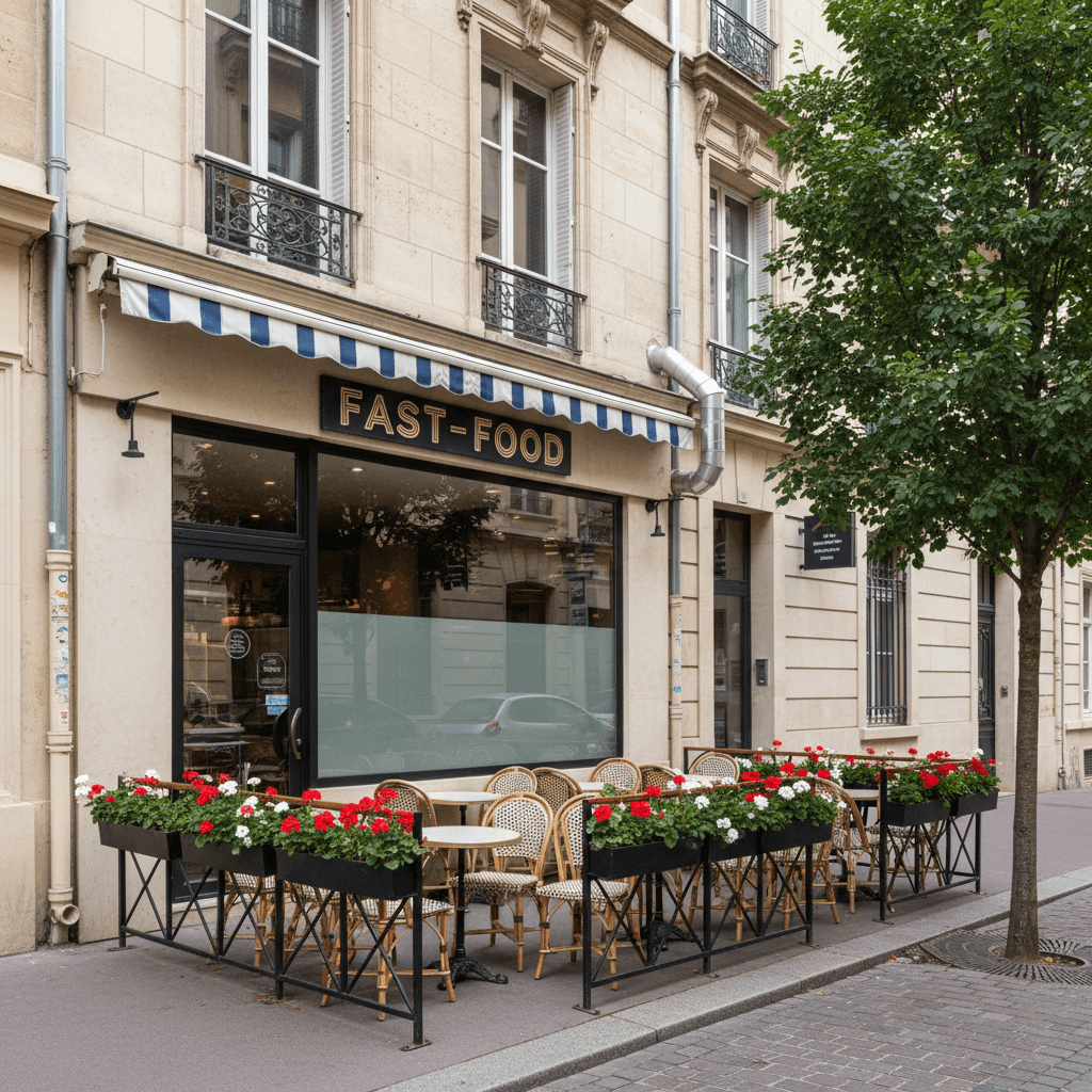 Fast-food 60m² à Lyon : terrasse - extraction