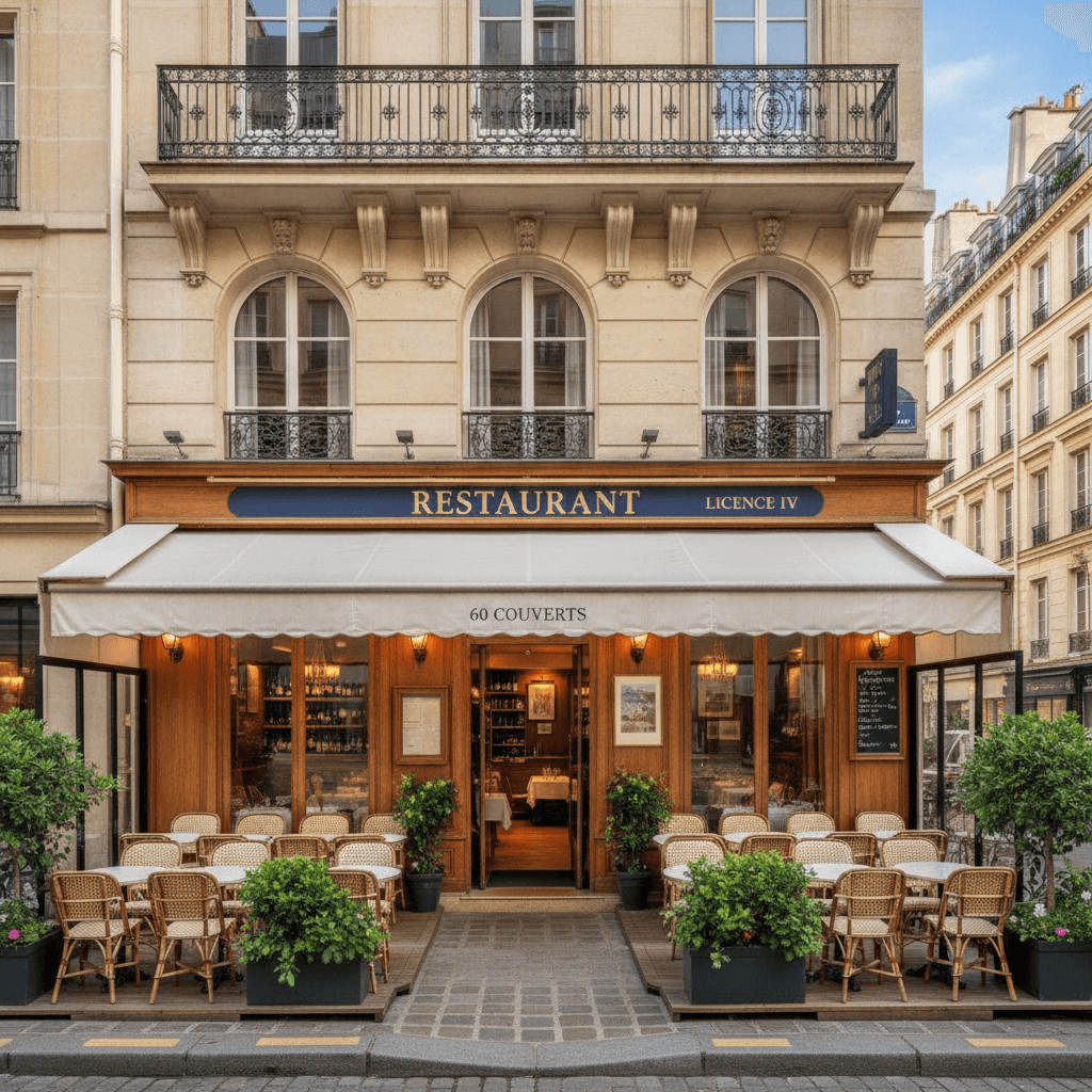 Restaurant 60 couverts à Paris : terrasse - licence IV