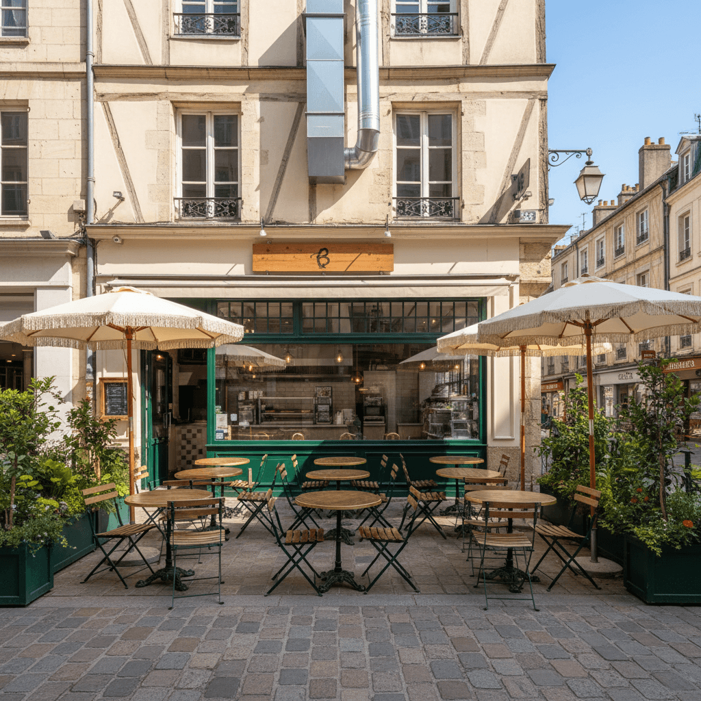 Fast-food à Rouen : terrasse - extraction
