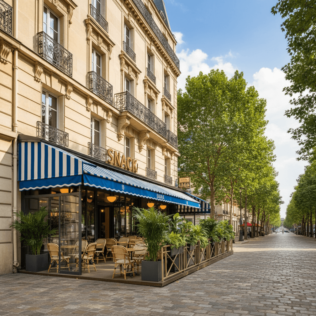 Restauration sans nuisance (Pas de conduit, réchauffage) 32 couverts à Neuilly-sur-Seine : terrasse - Image 1
