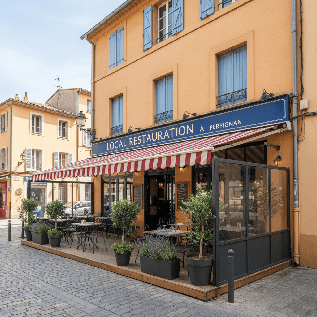 Restaurant 115m² à Perpignan : terrasse - cave/réserve - Image 1
