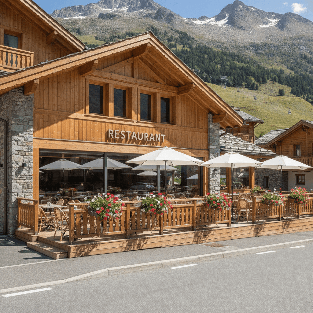 Restaurant 472m² à La Clusaz : terrasse - licence IV