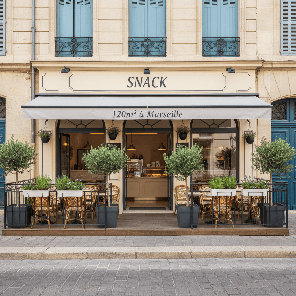 Snack 120m² à Marseille : terrasse - cuisine équipée