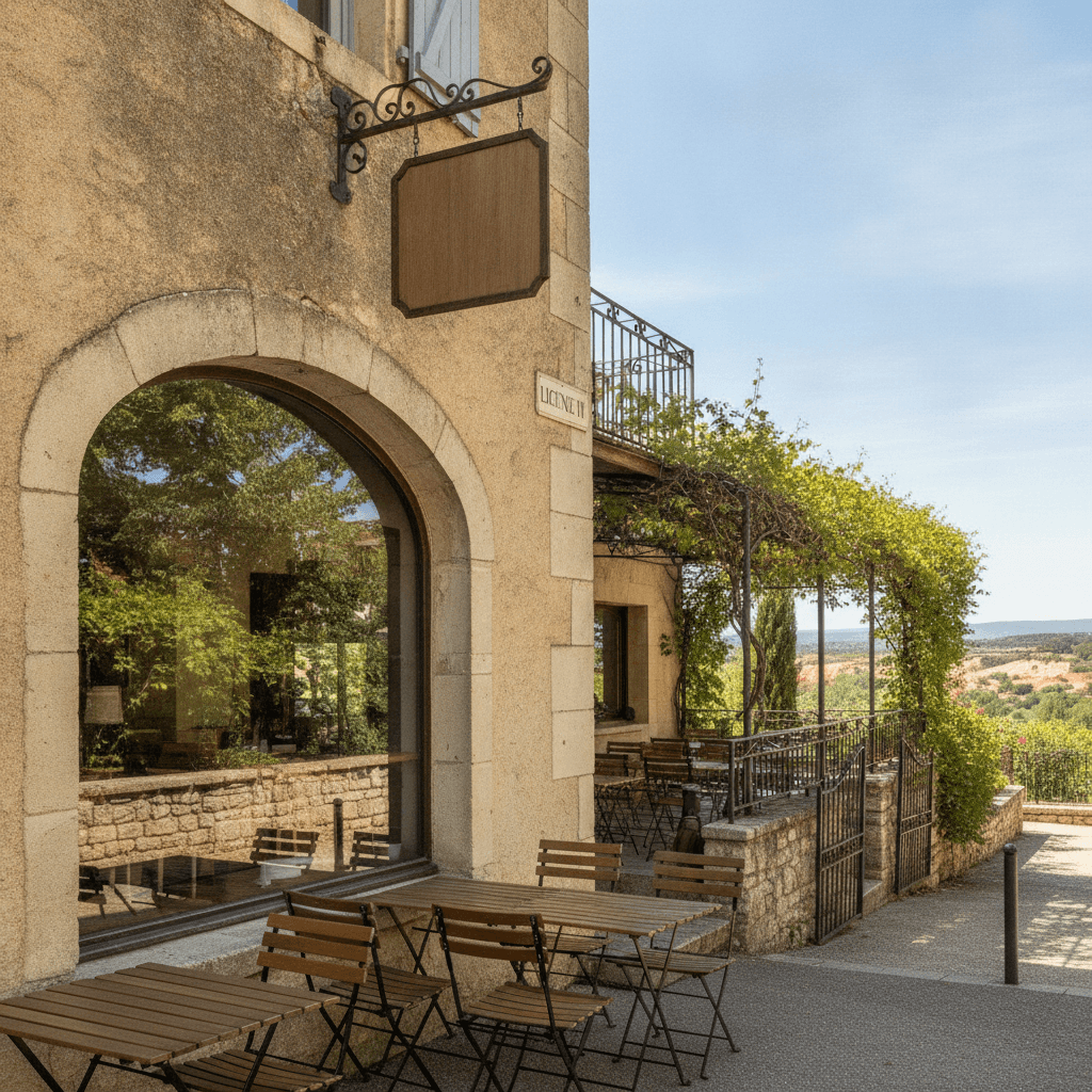 Restaurant à Gordes : terrasse - licence IV