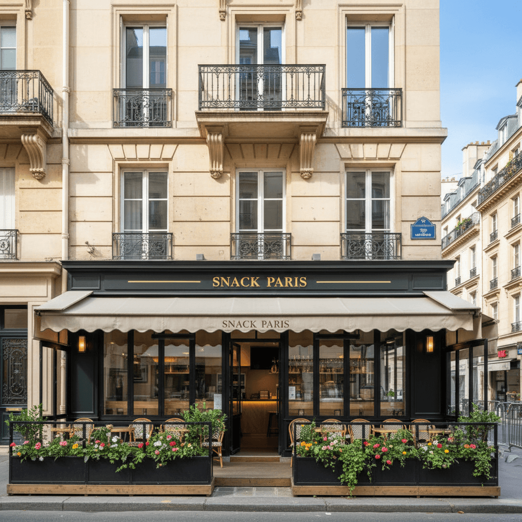 Snack 90m² à Paris : terrasse - cave/réserve