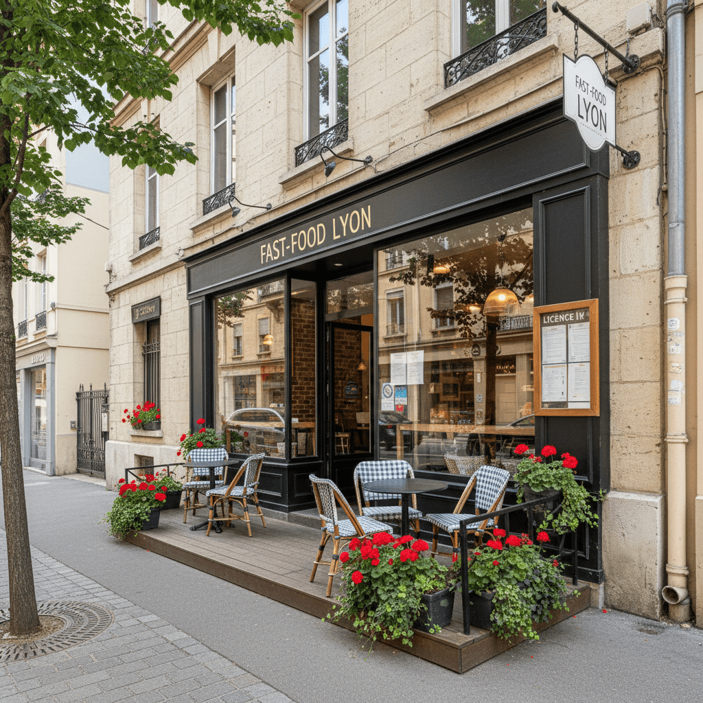 Fast-food 35m² à Lyon : terrasse - licence IV