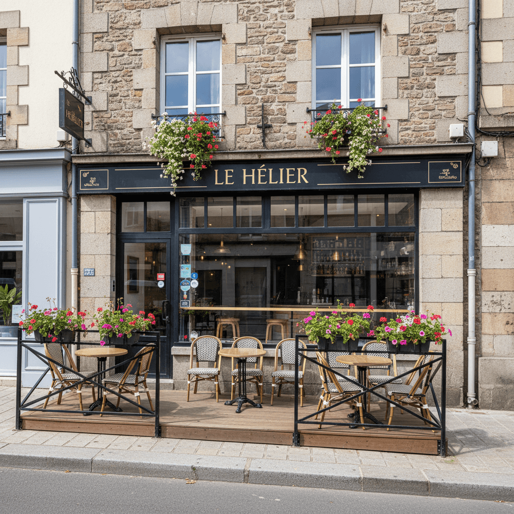 Snack 41m² à Rennes : terrasse - cuisine équipée
