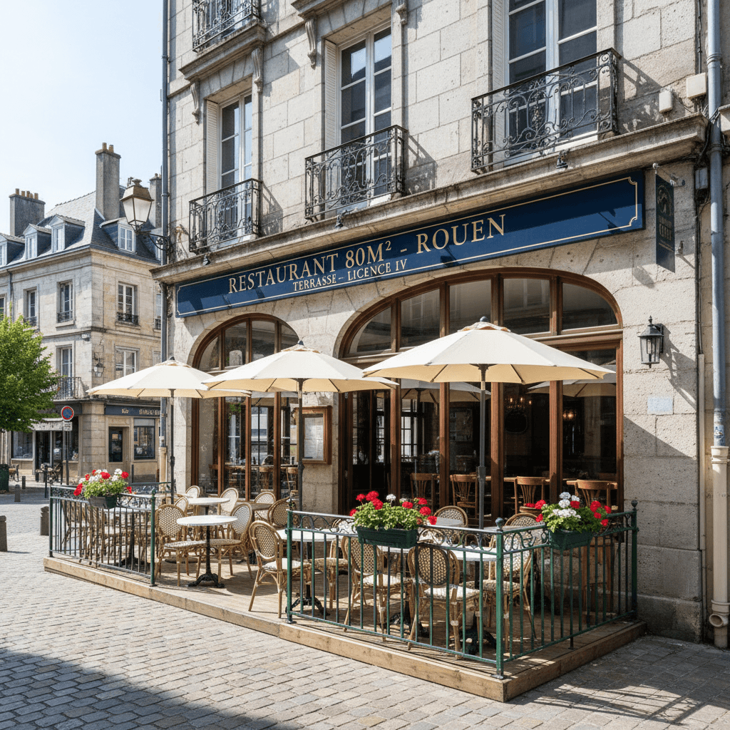 Restaurant 80m² à Rouen : terrasse - licence IV