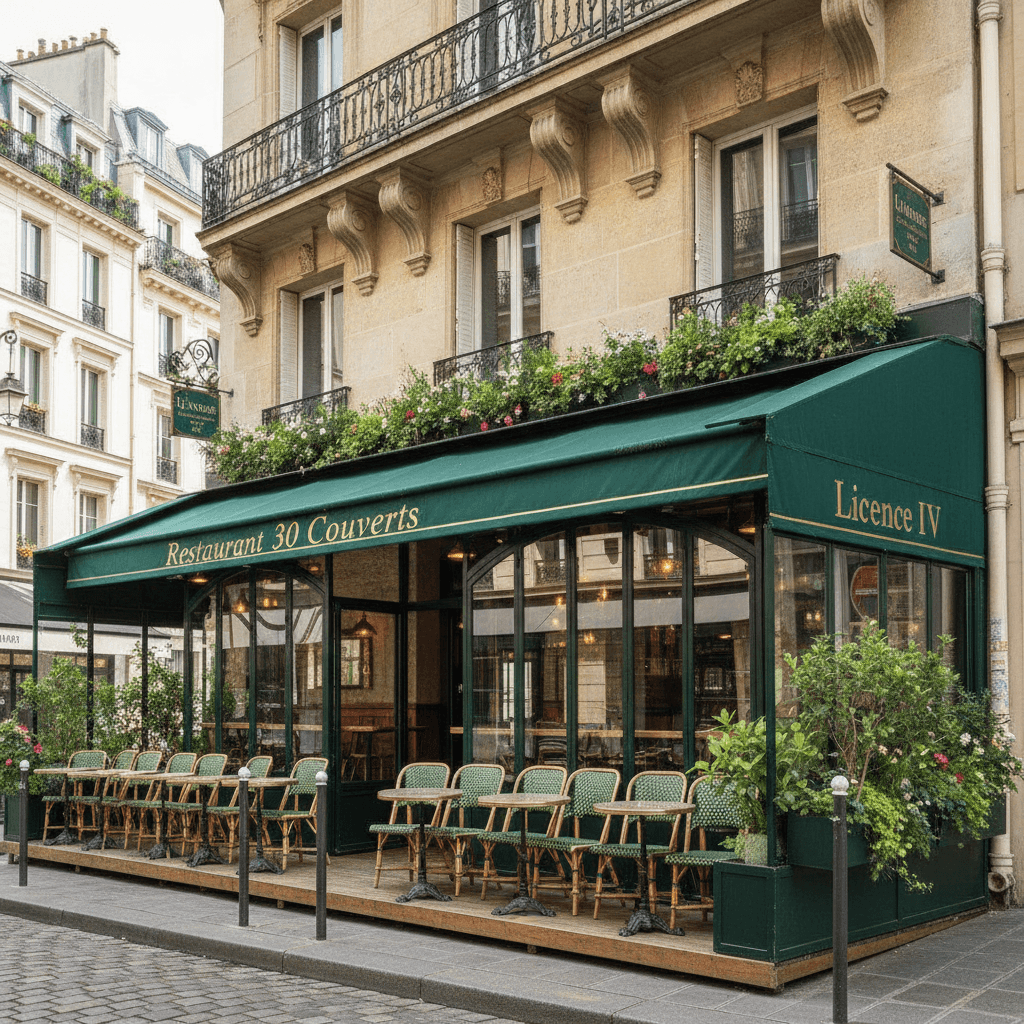 Restaurant 30 couverts à Paris : terrasse - licence IV