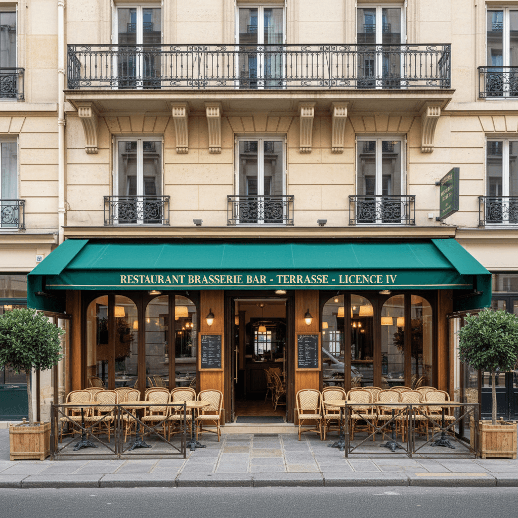 Restaurant 58 couverts à Paris : terrasse - licence IV
