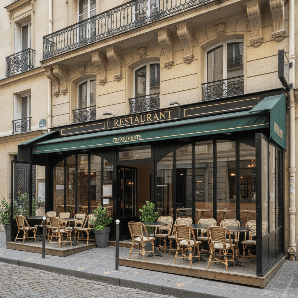 Restaurant 70 couverts à Paris : terrasse - extraction
