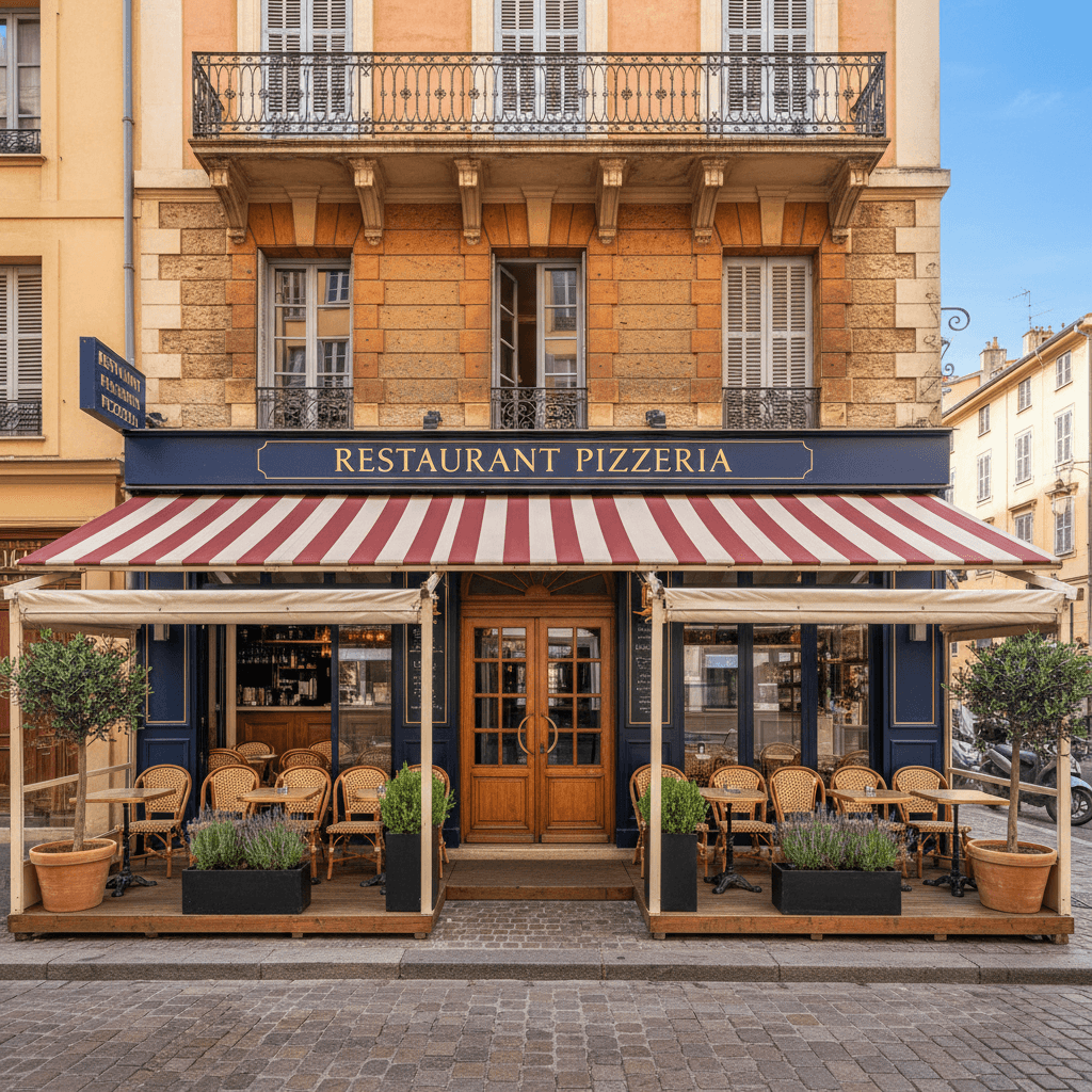 Restaurant 120m² à Nice : terrasse - cuisine équipée
