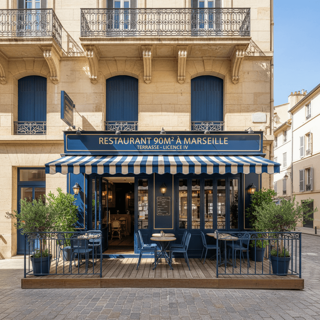 Restaurant 90m² à Marseille : terrasse - licence IV
