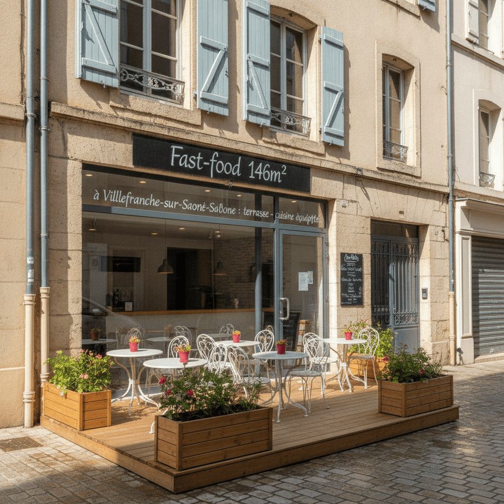 Fast-food 146m² à Villefranche-sur-Saône : terrasse - cuisine équipée - Image 1