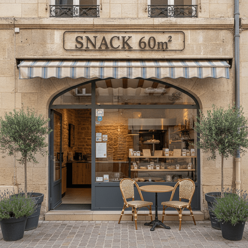 Snack 60m² à Montpellier : terrasse - cuisine équipée