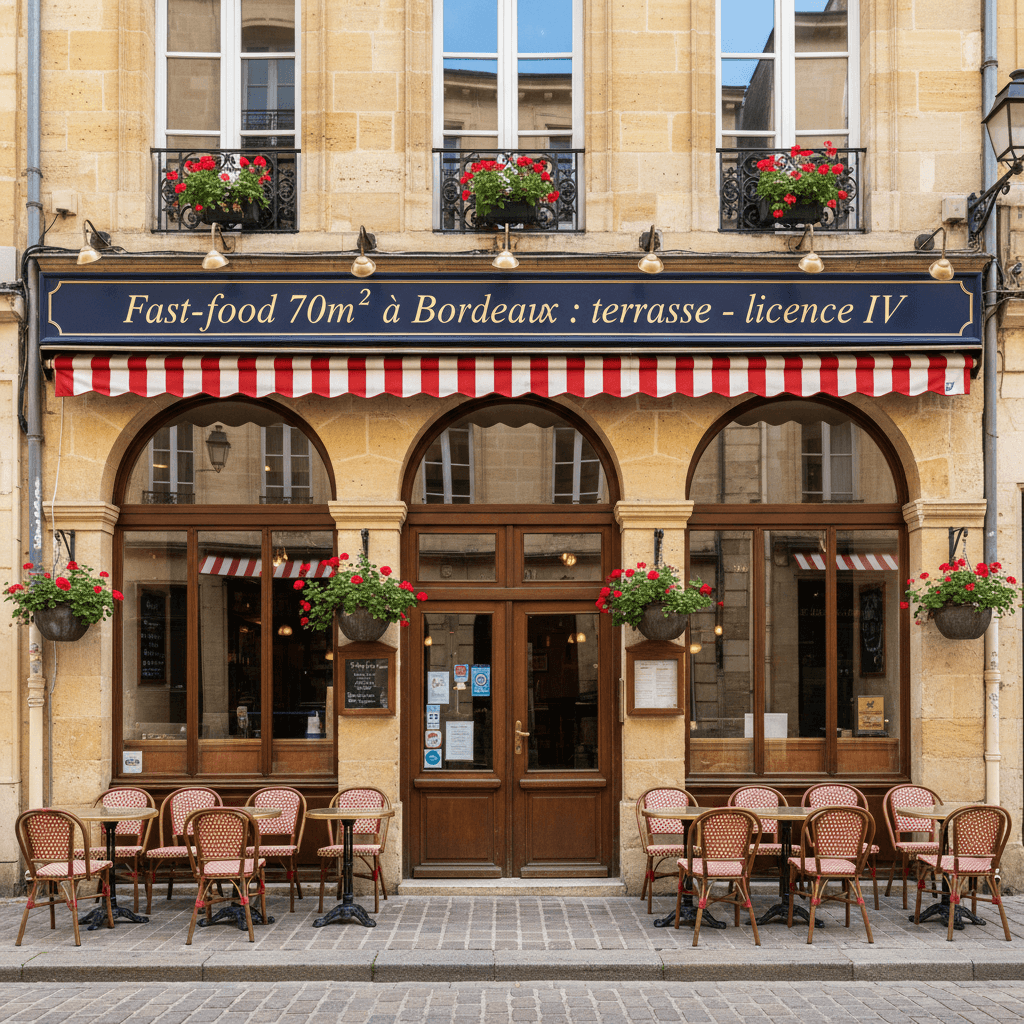 Fast-food 70m² à Bordeaux : terrasse - licence IV