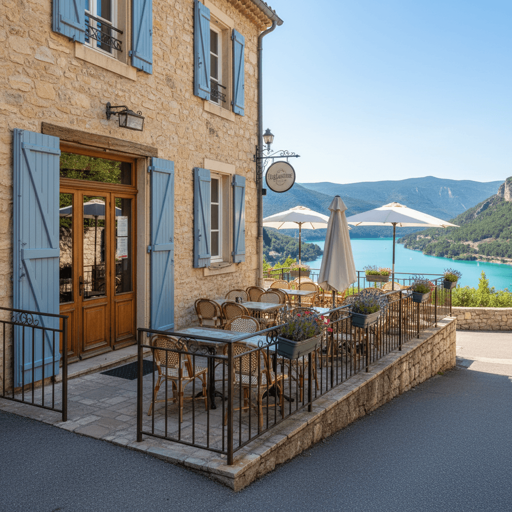 Restaurant à Les Salles-Sur-Verdon : terrasse - licence IV - Image 1