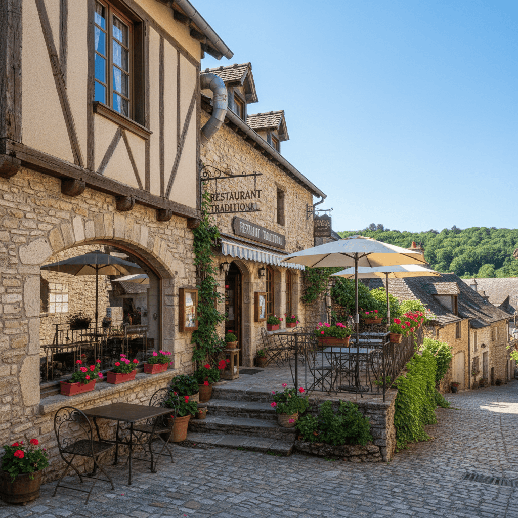 Restaurant à Saint-Cirq-Lapopie : terrasse - extraction