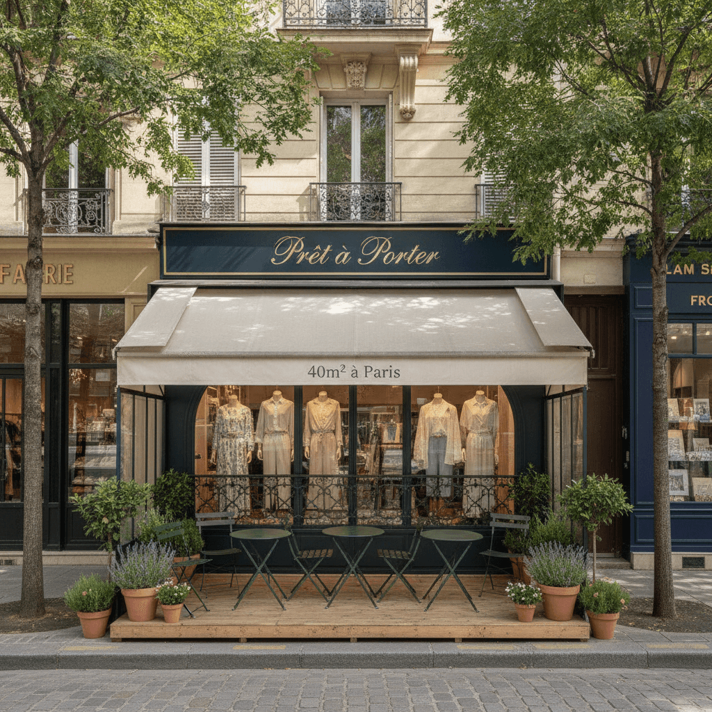 Prêt à porter 40m² à Paris : terrasse - cave/réserve