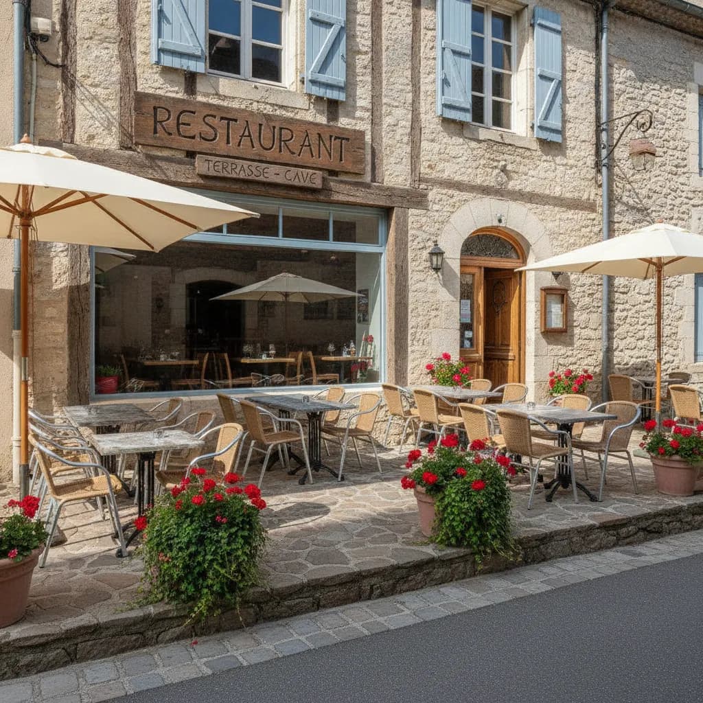 Restaurant à Gorges Du Tarn Causses : terrasse - cave/réserve - Image 1