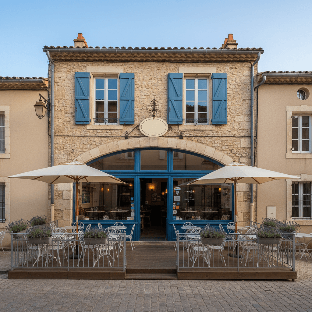 Restaurant 28m² à Sainte-Cécile-Les-Vignes : terrasse - cuisine équipée