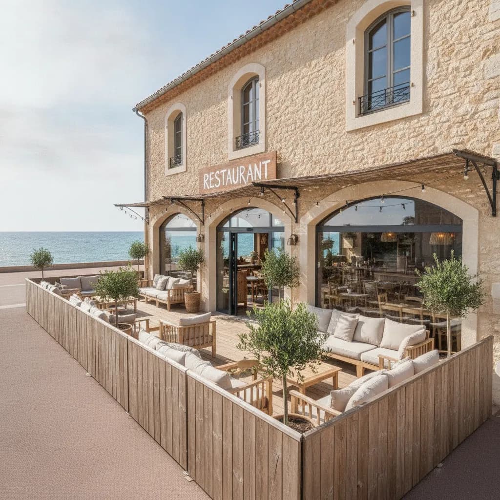 Restaurant 800m² à Le Barcarès : terrasse - cuisine équipée - Image 1