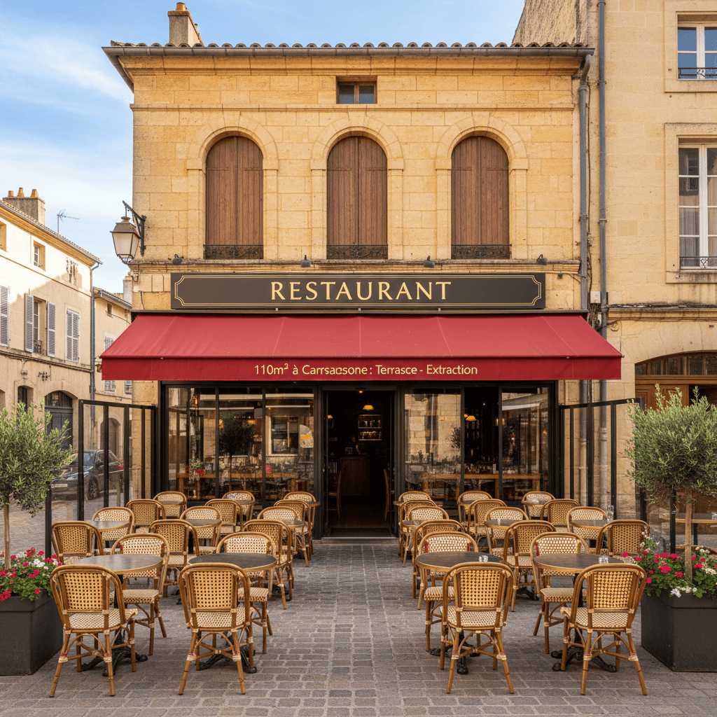 Restaurant 110m² à Carcassonne : terrasse - extraction - Image 1