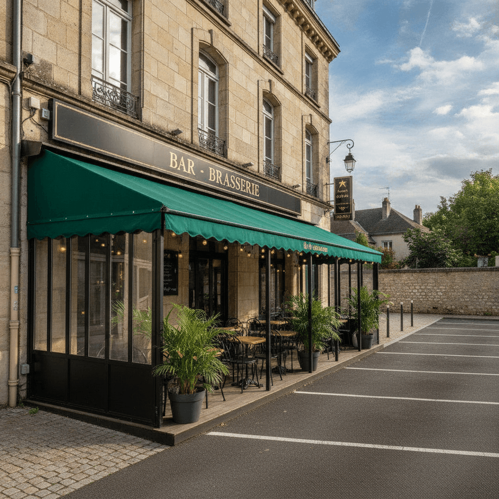 Bar-brasserie à Limoges : terrasse - parking