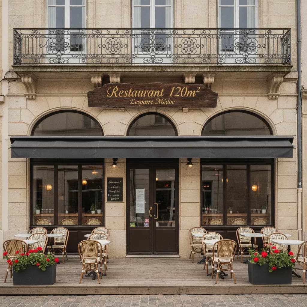 Restaurant 120m² à Lesparre-Médoc : terrasse - cuisine équipée - Image 1