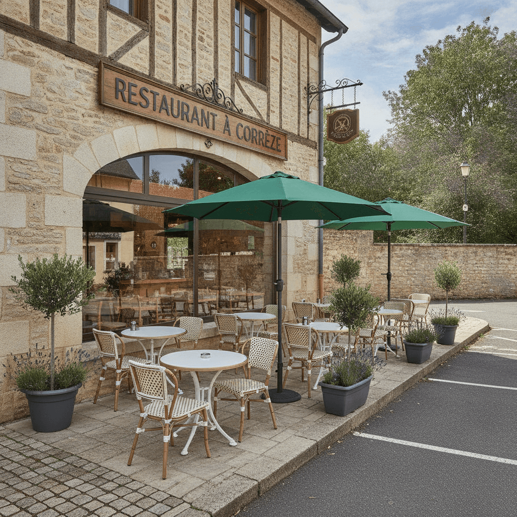 Restaurant à Corrèze : terrasse - parking
